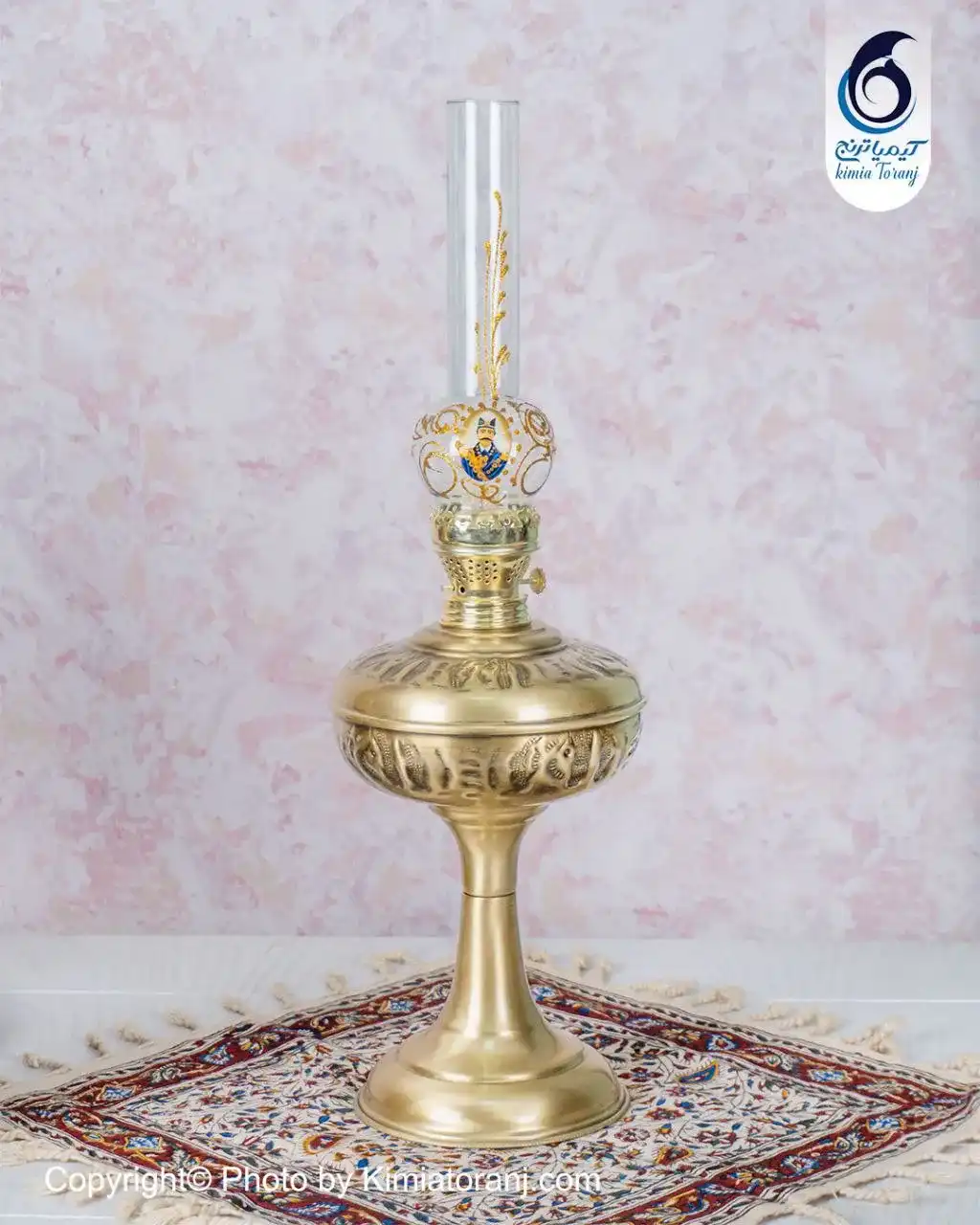 چراغ بزرگ قلم زنی برنجی با ضمانت ۶۰ ماهه کیمیاترنج طرح هندی