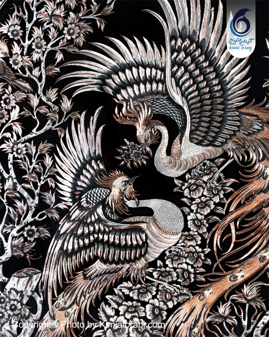 تابلو خاتم تذهیب بیضی با پلاک قلم زنی سیمرغ