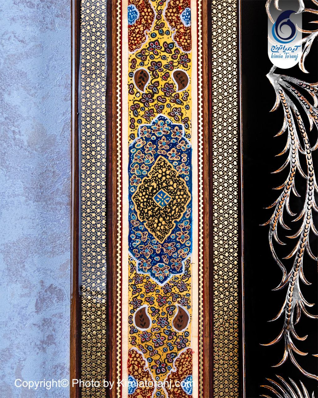 تابلو خاتم و تذهیب با پلاک قلمزنی گل ومرغ