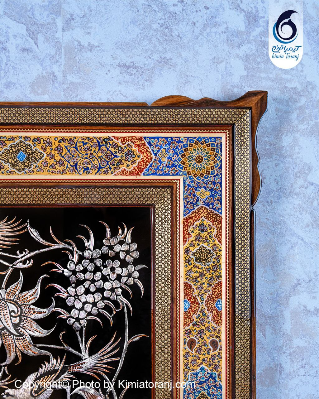 تابلو خاتم و تذهیب با پلاک قلمزنی گل ومرغ