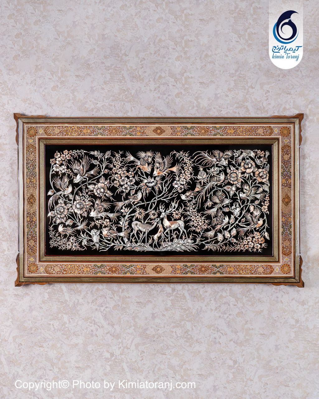 تابلو خاتم و تذهیب با پلاک قلمزنی گل ومرغ