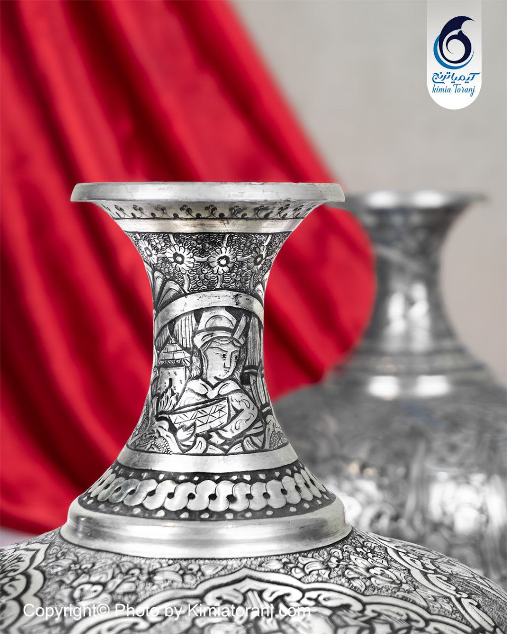 گلدان عدسی قلم زنی اسلیمی و صورت