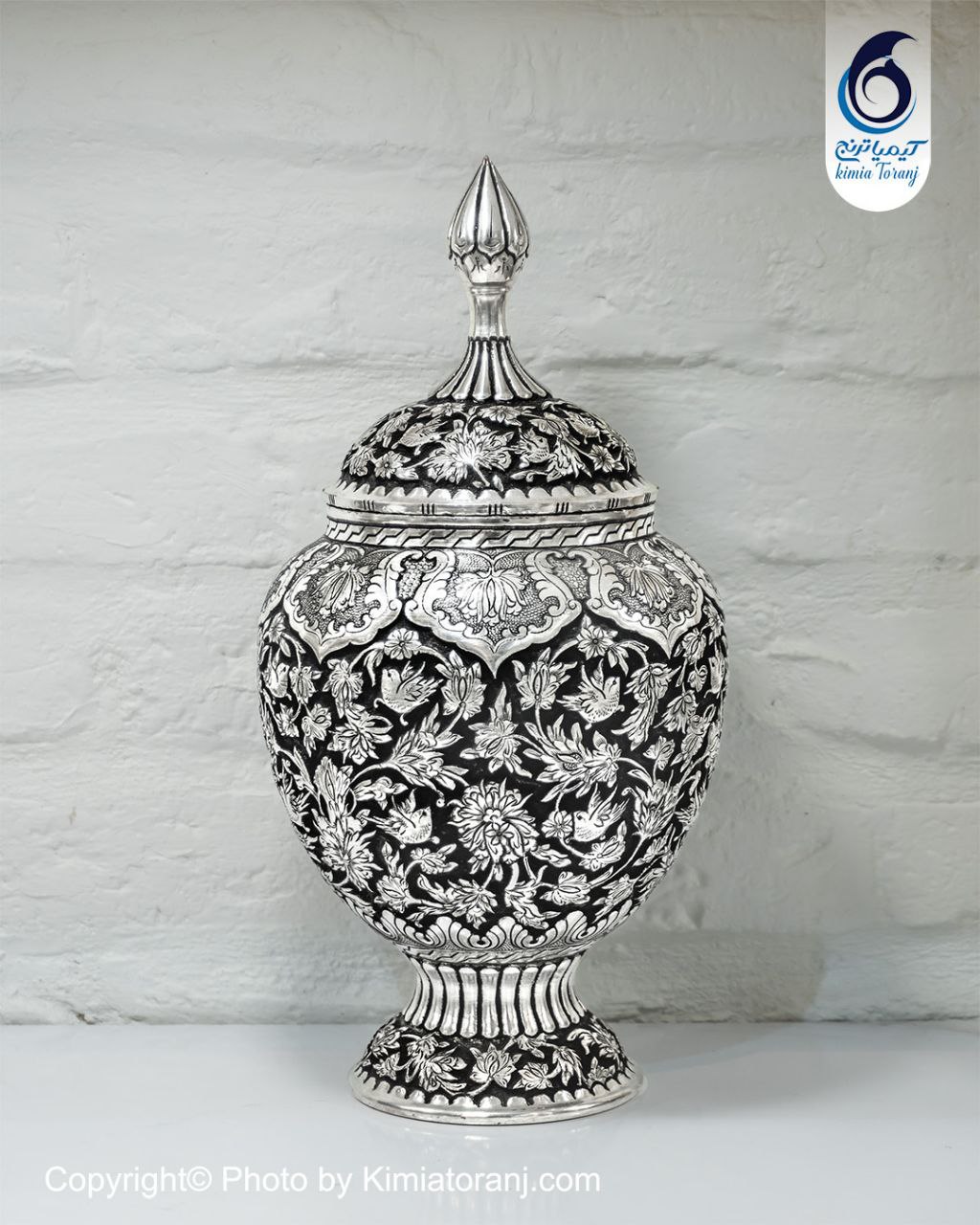 شکلات خوری قلم زنی تک پایه گل و مرغ