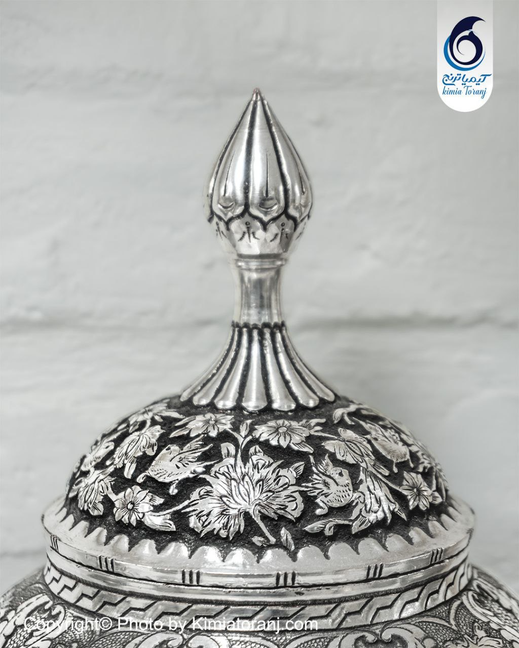 شکلات خوری قلم زنی تک پایه گل و مرغ