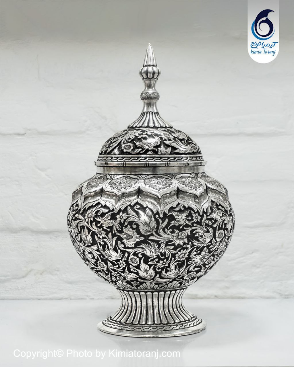 شکلات خوری قلم زنی تک پایه گل و مرغ