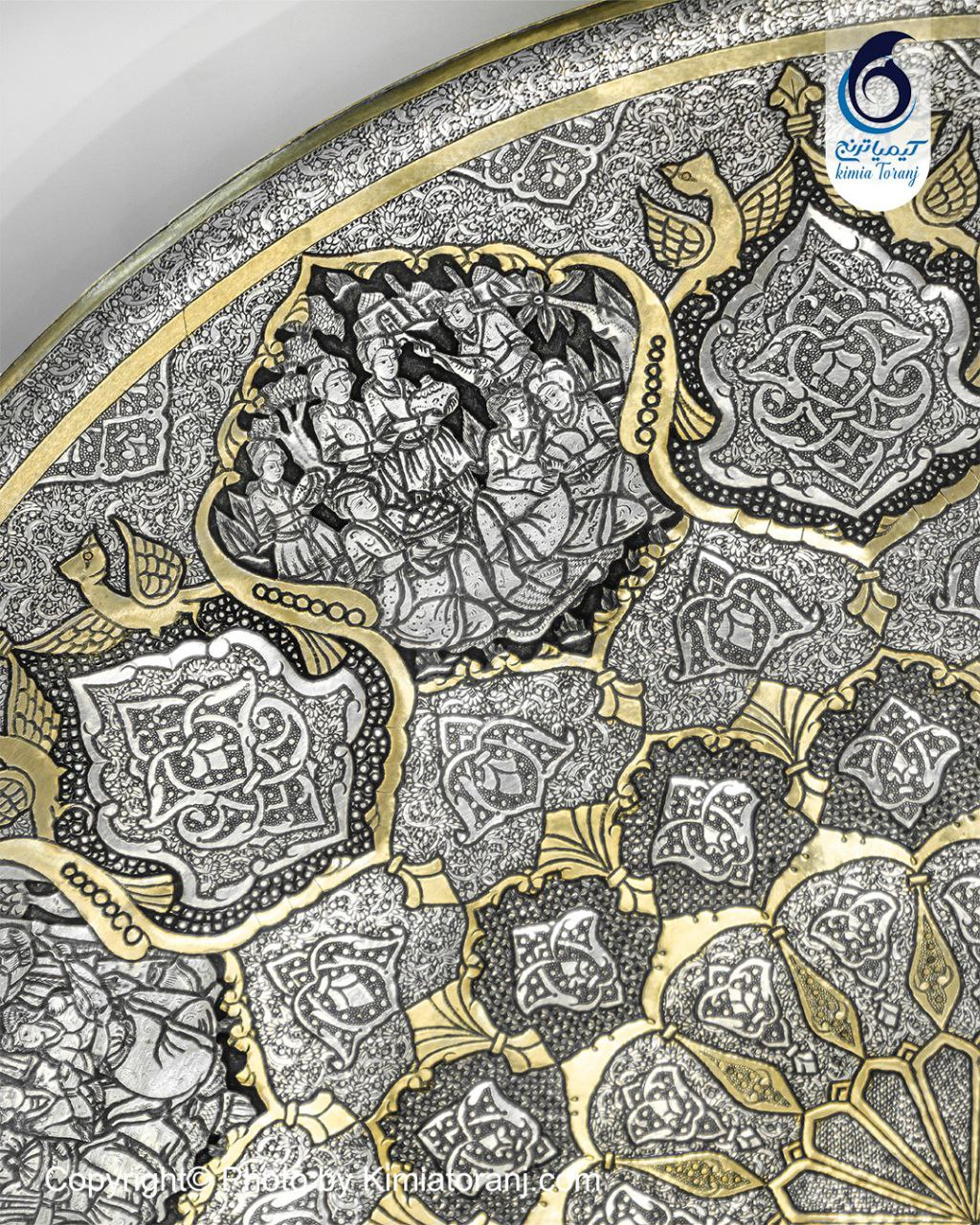 کاسه بشقاب قلم زنی گل و مرغ و اسلیمی و صورت