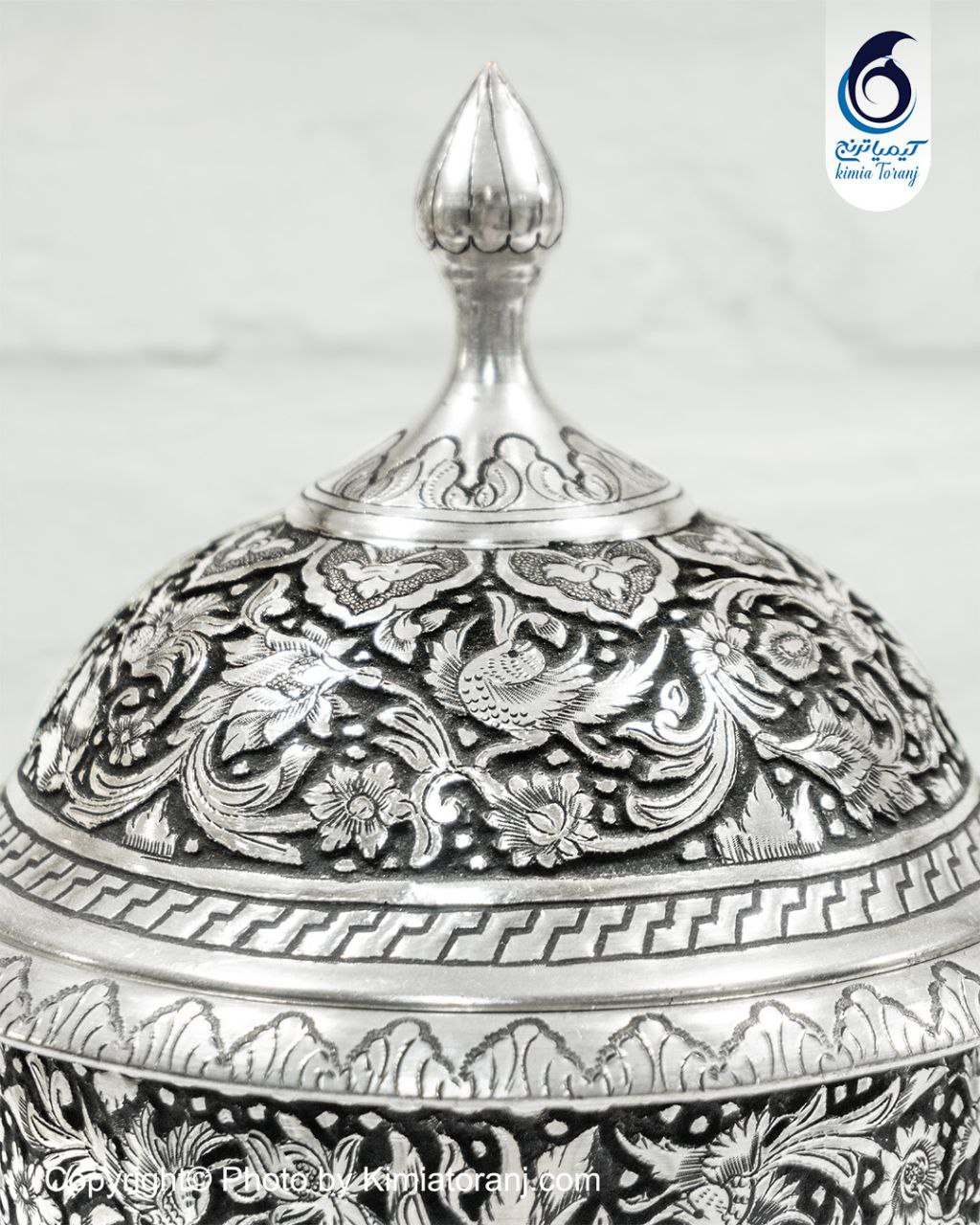 شکلات خوری قلم زنی تک پایه گل و مرغ