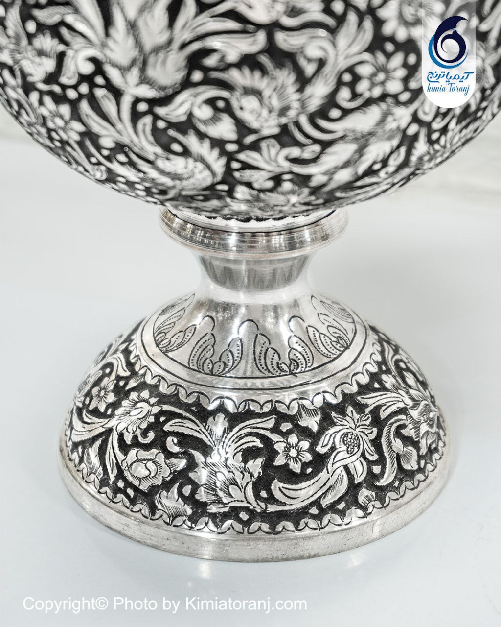 شکلات خوری قلم زنی تک پایه گل و مرغ