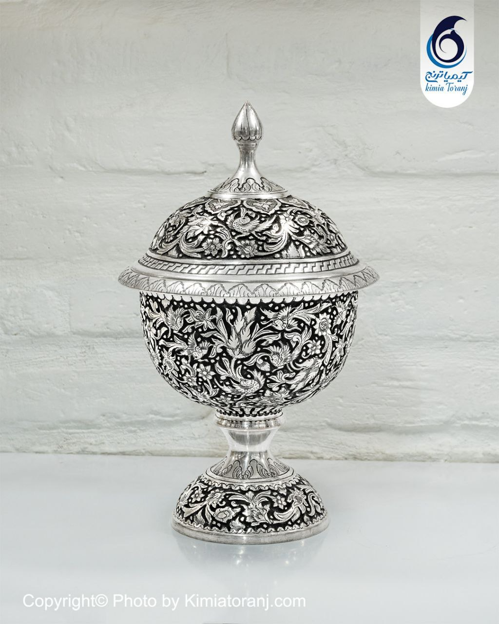 شکلات خوری قلم زنی تک پایه گل و مرغ