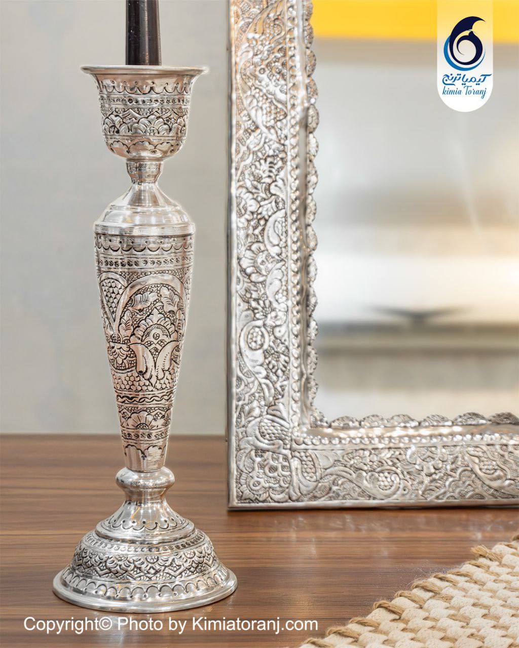 آینه شمعدان چهارگوش 65 شبه نقره قلم اسلیمی