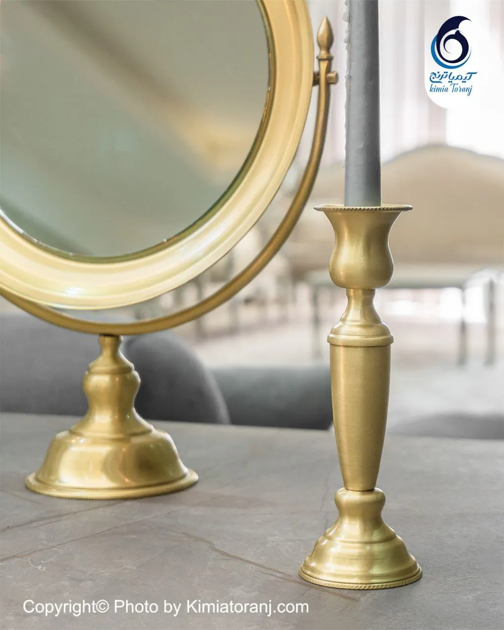 آینه شمعدان گرد 32  برنجی