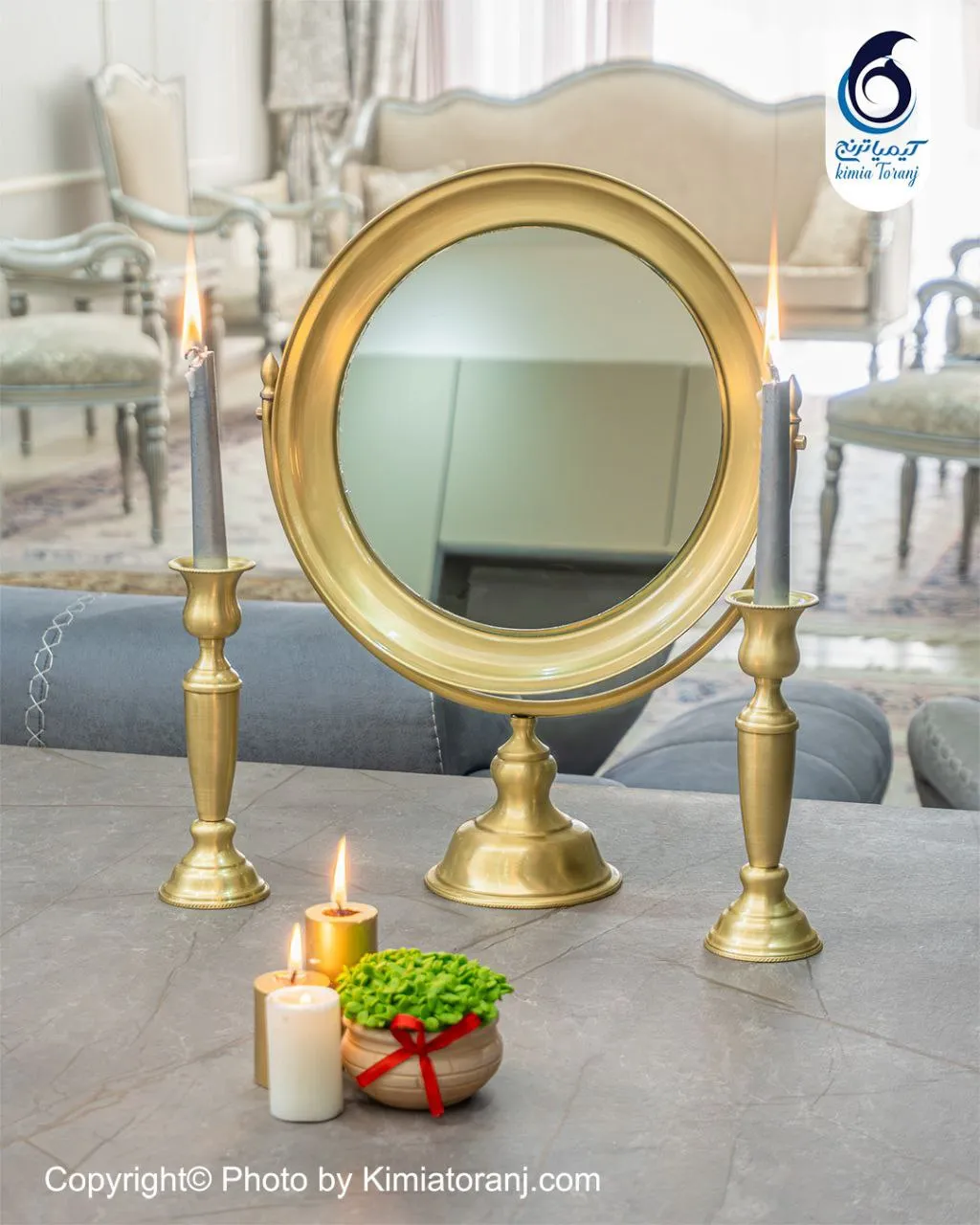 آینه شمعدان گرد 32  برنجی