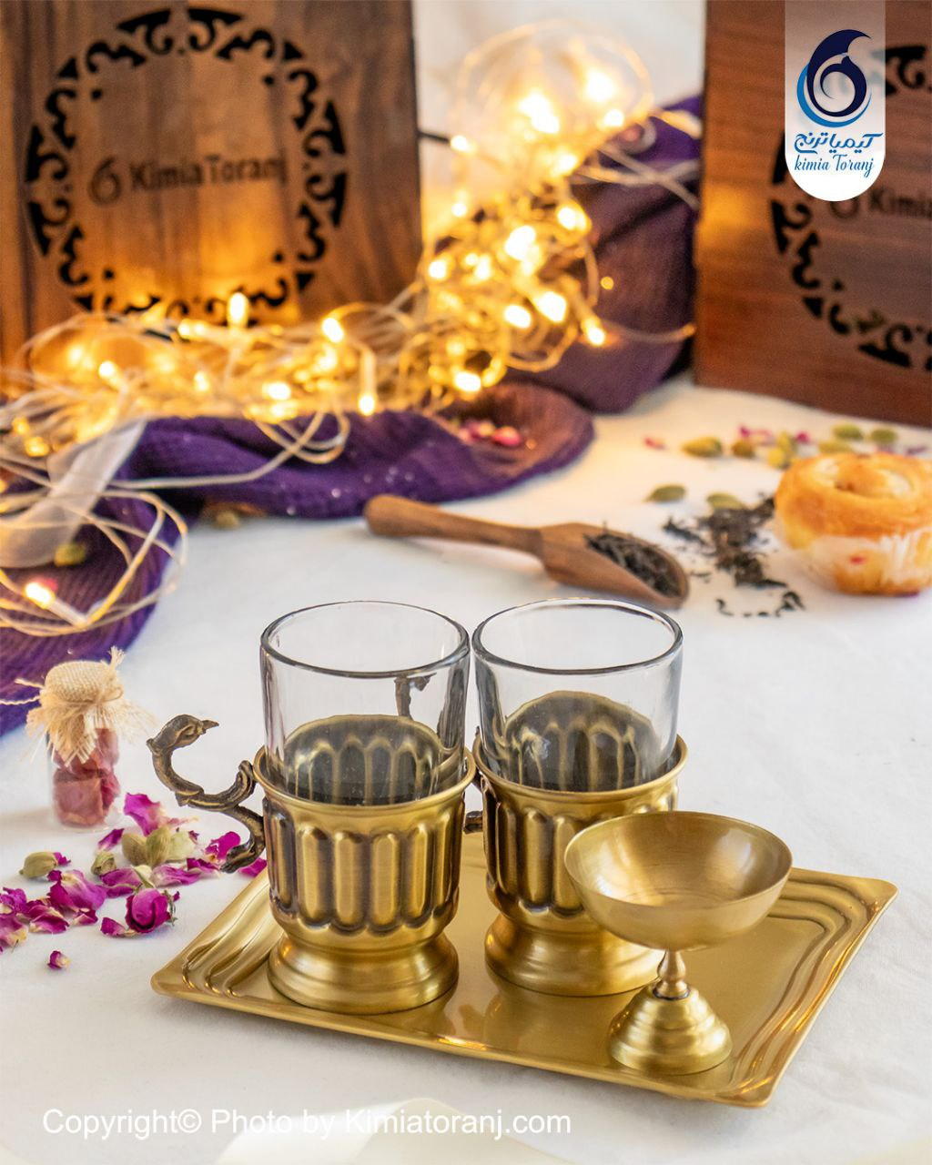 پک هدیه چوبی میرفنون چایخوری برنجی