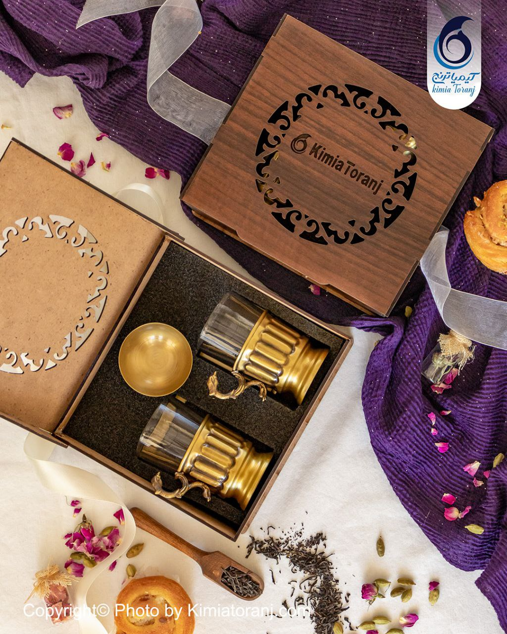 پک هدیه چوبی میرفنون چایخوری برنجی