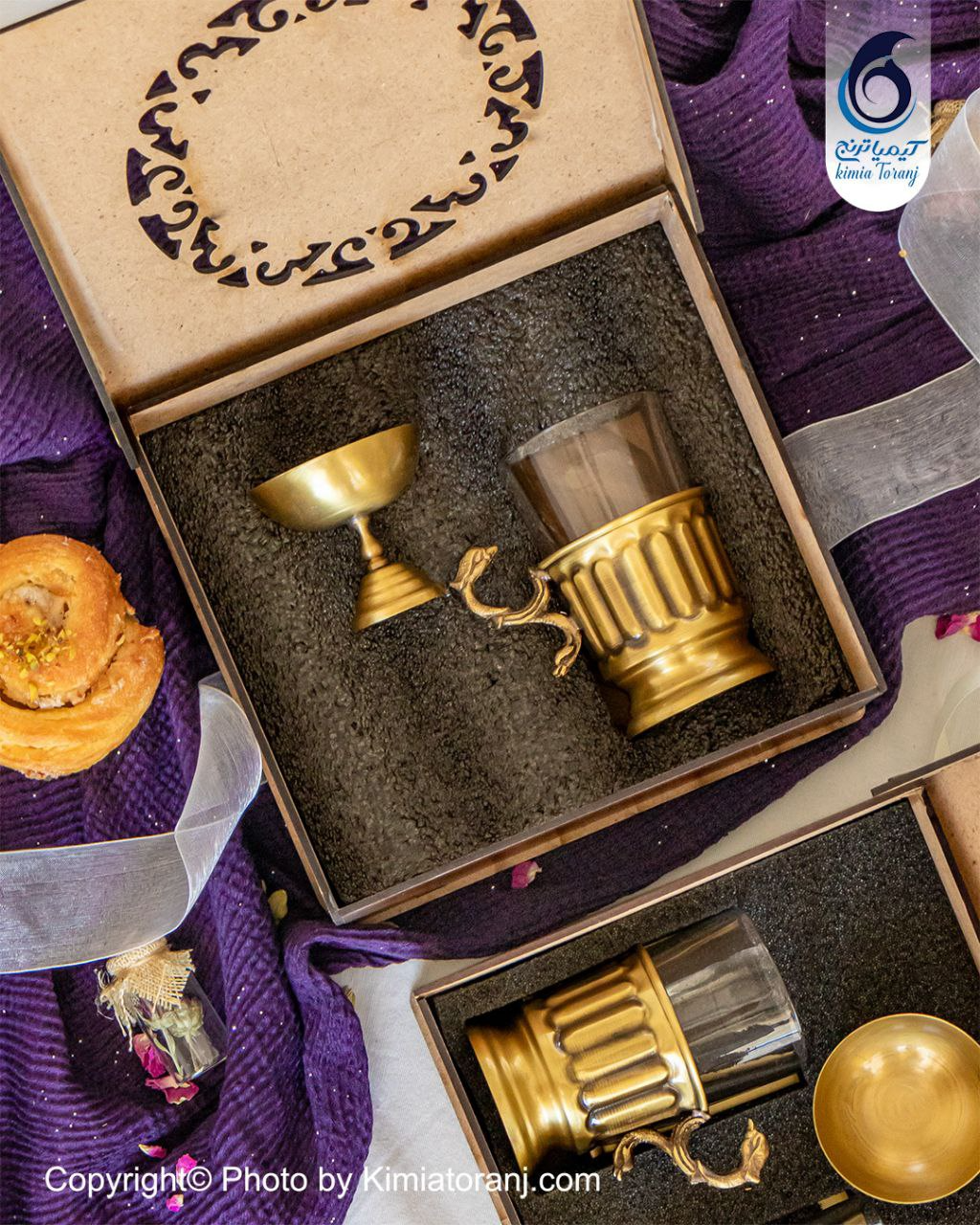 پک هدیه چوبی میرفنون چایخوری برنجی