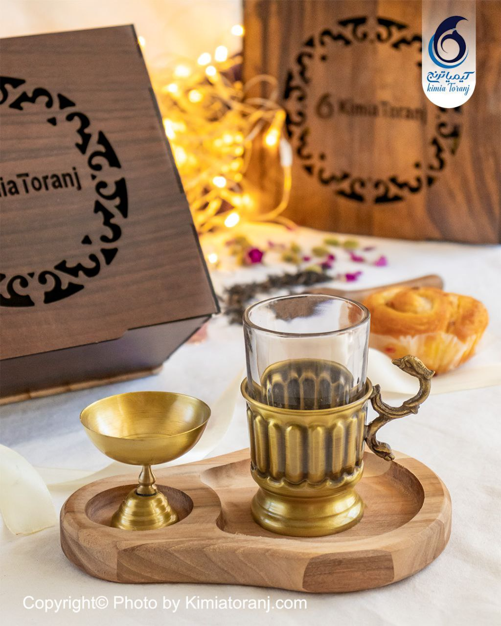 پک هدیه چوبی میرفنون چایخوری برنجی