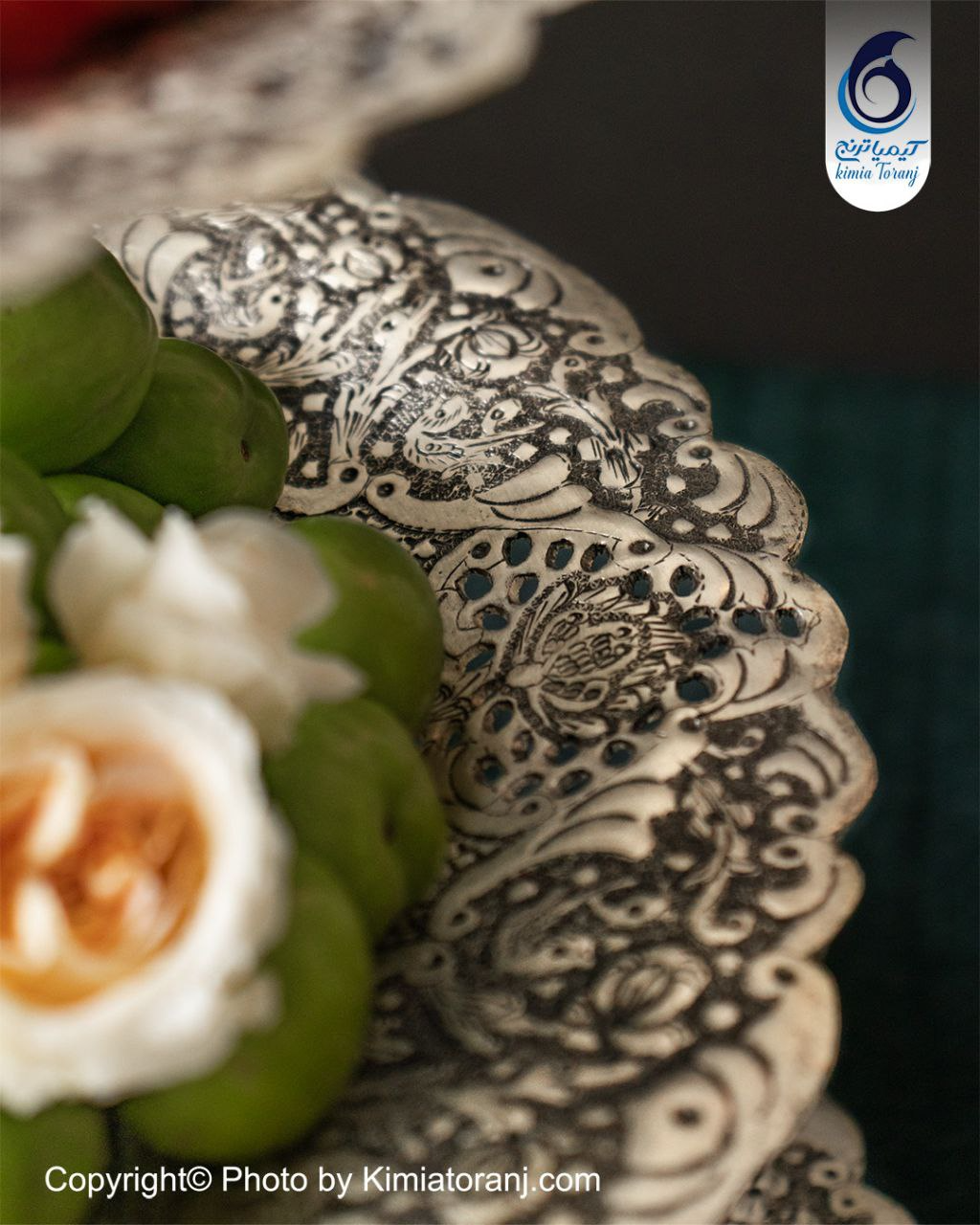 شیرینی خوری شبه نقره سه طبقه قلم گل و مرغ