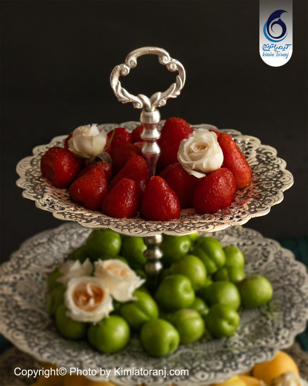 شیرینی خوری شبه نقره سه طبقه قلم گل و مرغ