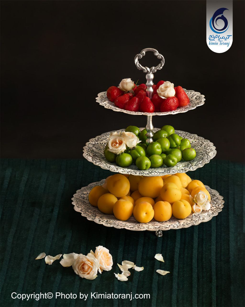 شیرینی خوری شبه نقره سه طبقه قلم گل و مرغ