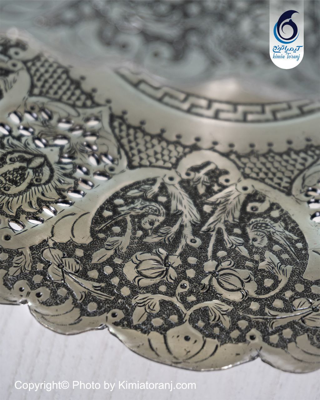 شیرینی خوری شبه نقره دو طبقه قلم گل و مرغ