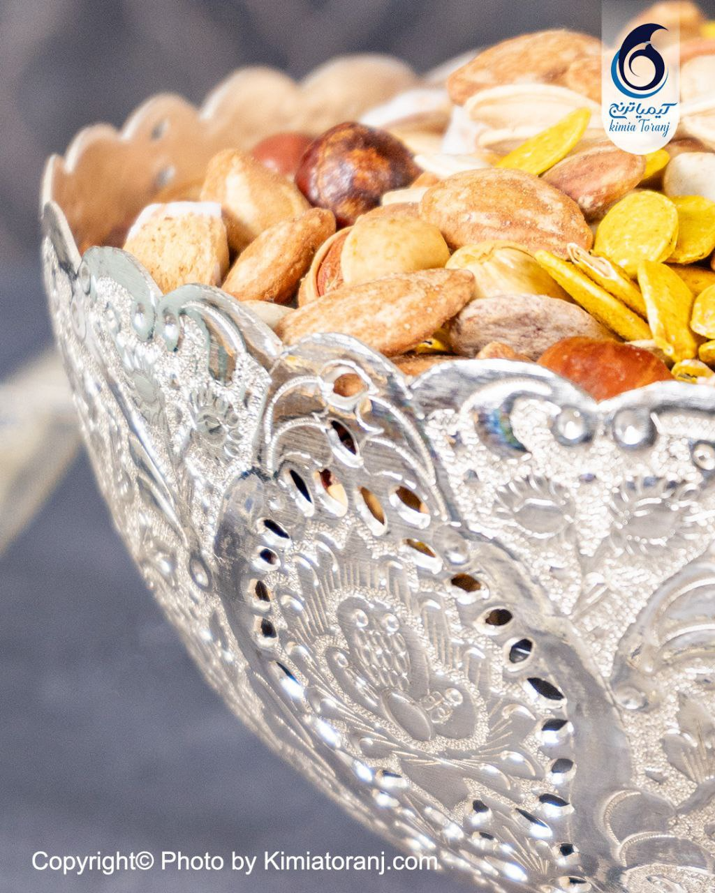 آجیل خوری شبه نقره سه پایه قلم گل و مرغ