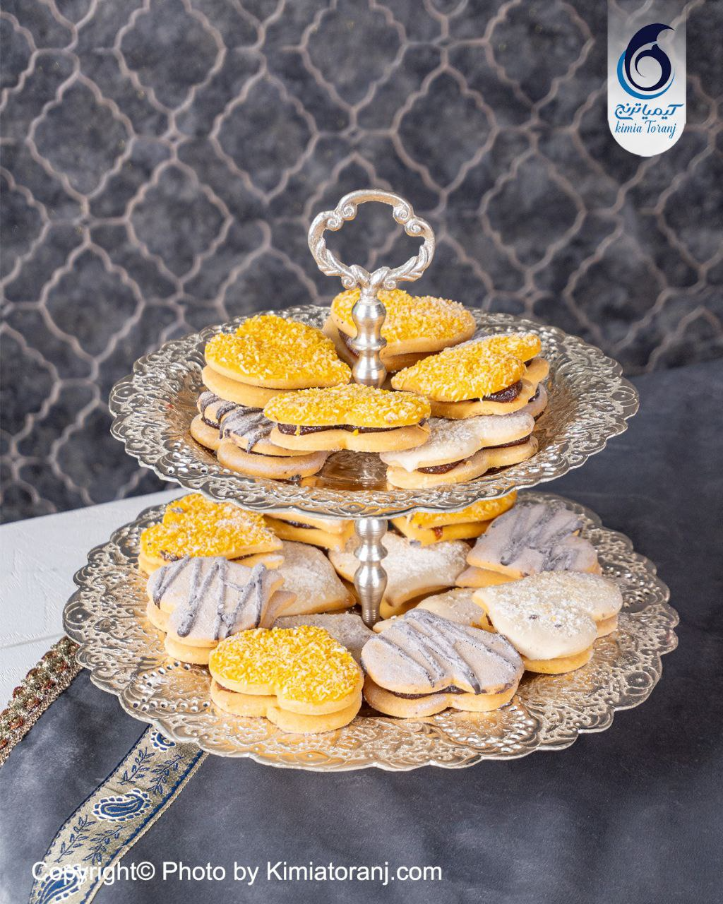 شیرینی خوری شبه نقره دو طبقه قلم گل و مرغ