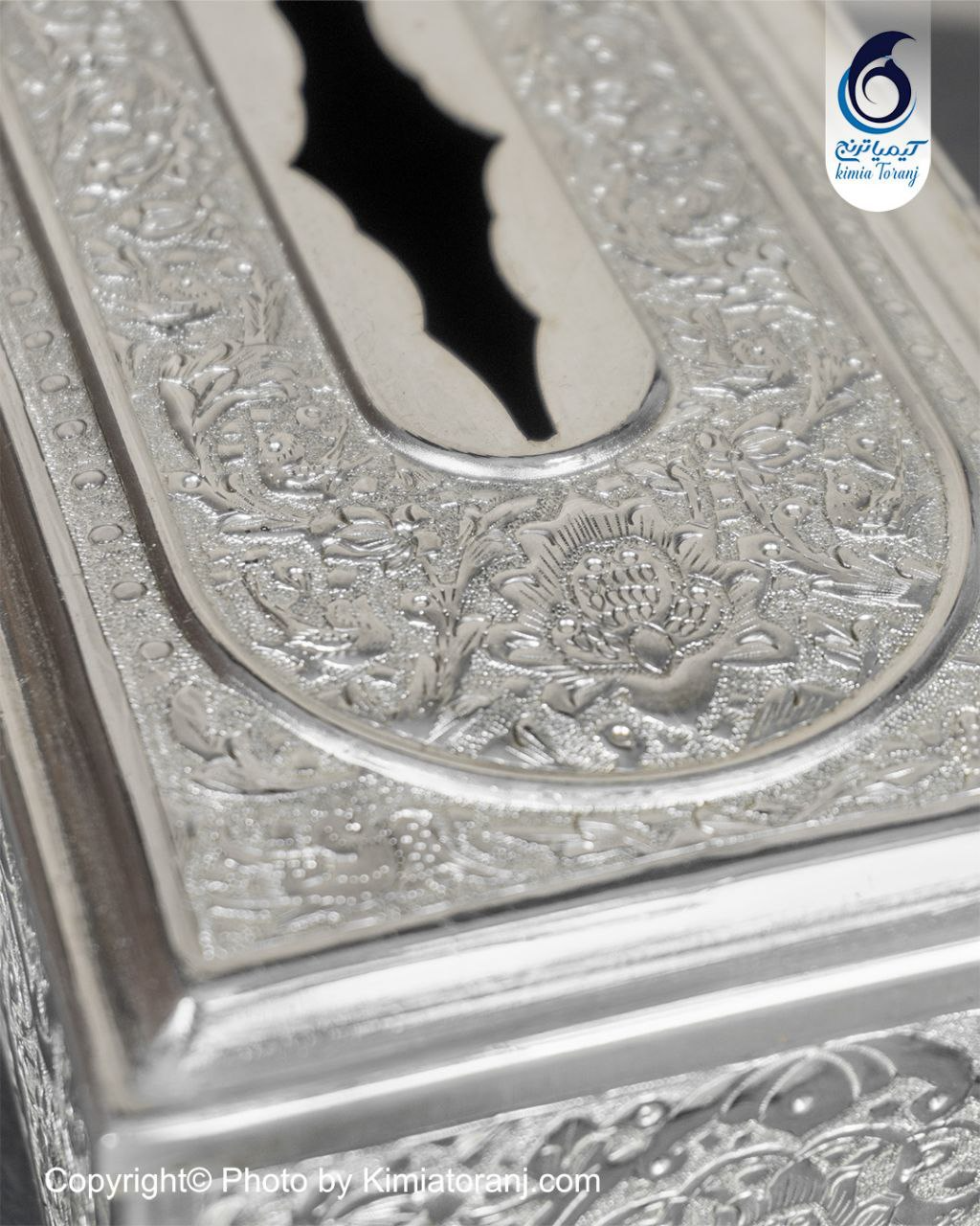 جا دستمال شبه نقره قلم گل و مرغ