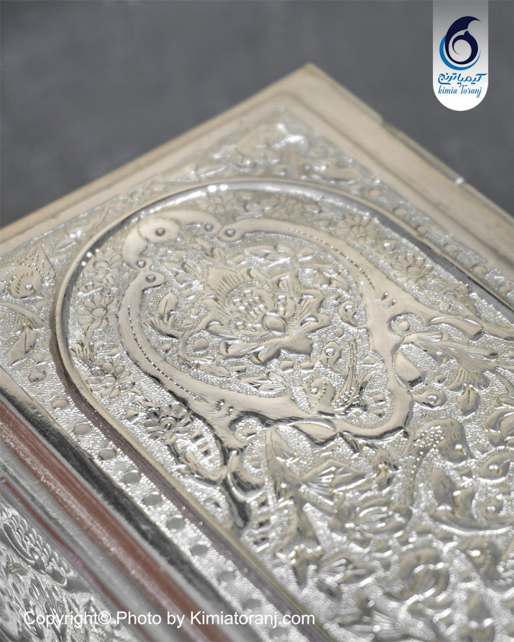 جا دستمال شبه نقره قلم گل و مرغ