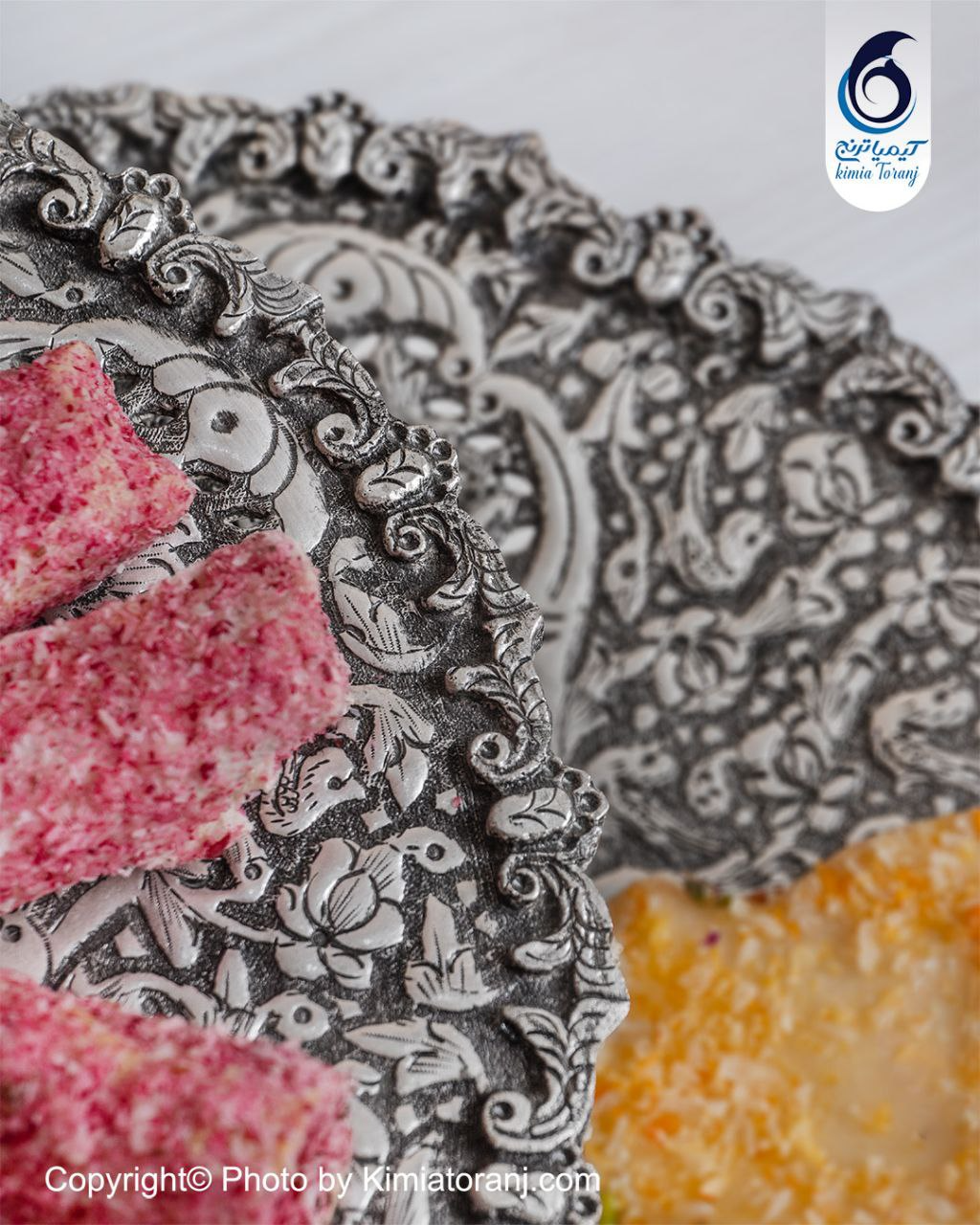 شیرینی خوری شبه نقره سه پایه قلم گل و مرغ