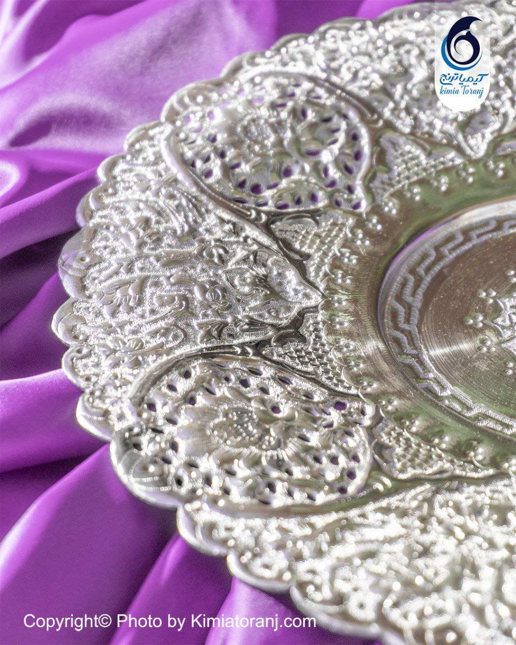 شیرینی خوری شبه نقره سه پایه قلم گل و مرغ