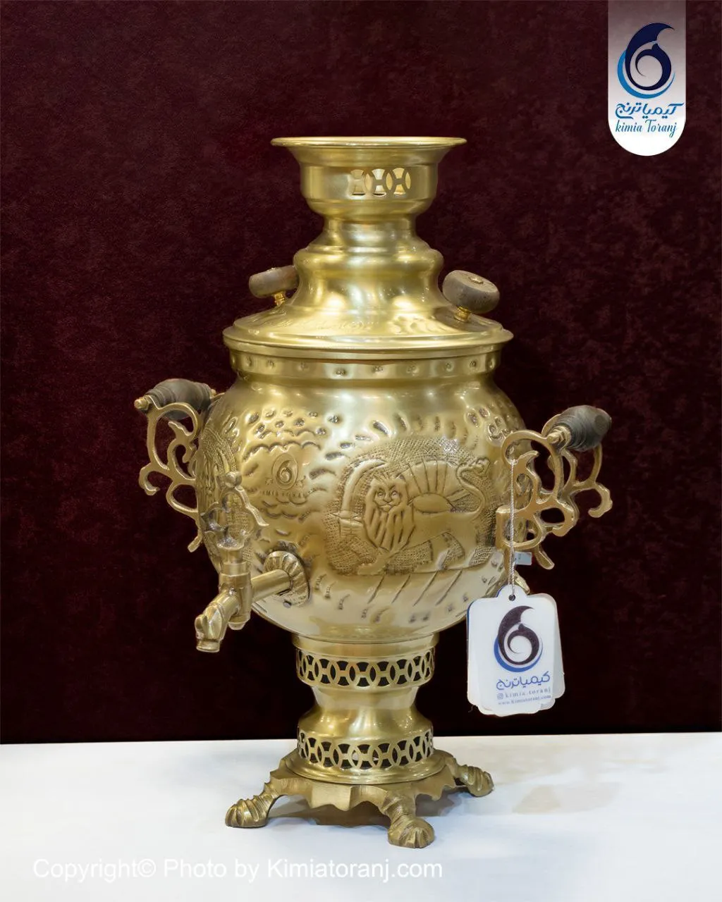 سماور زغالی 4 لیتری توپی قلمزنی برنجی ضخیم