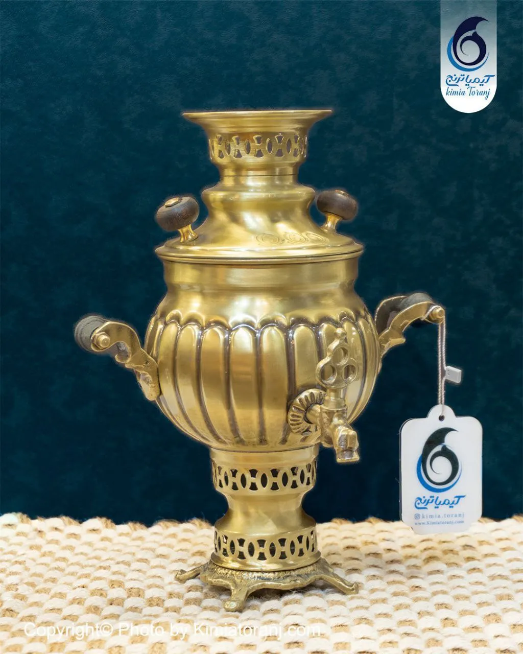 سماور زغالی 1 لیتری توپی خطی برنجی ضخیم