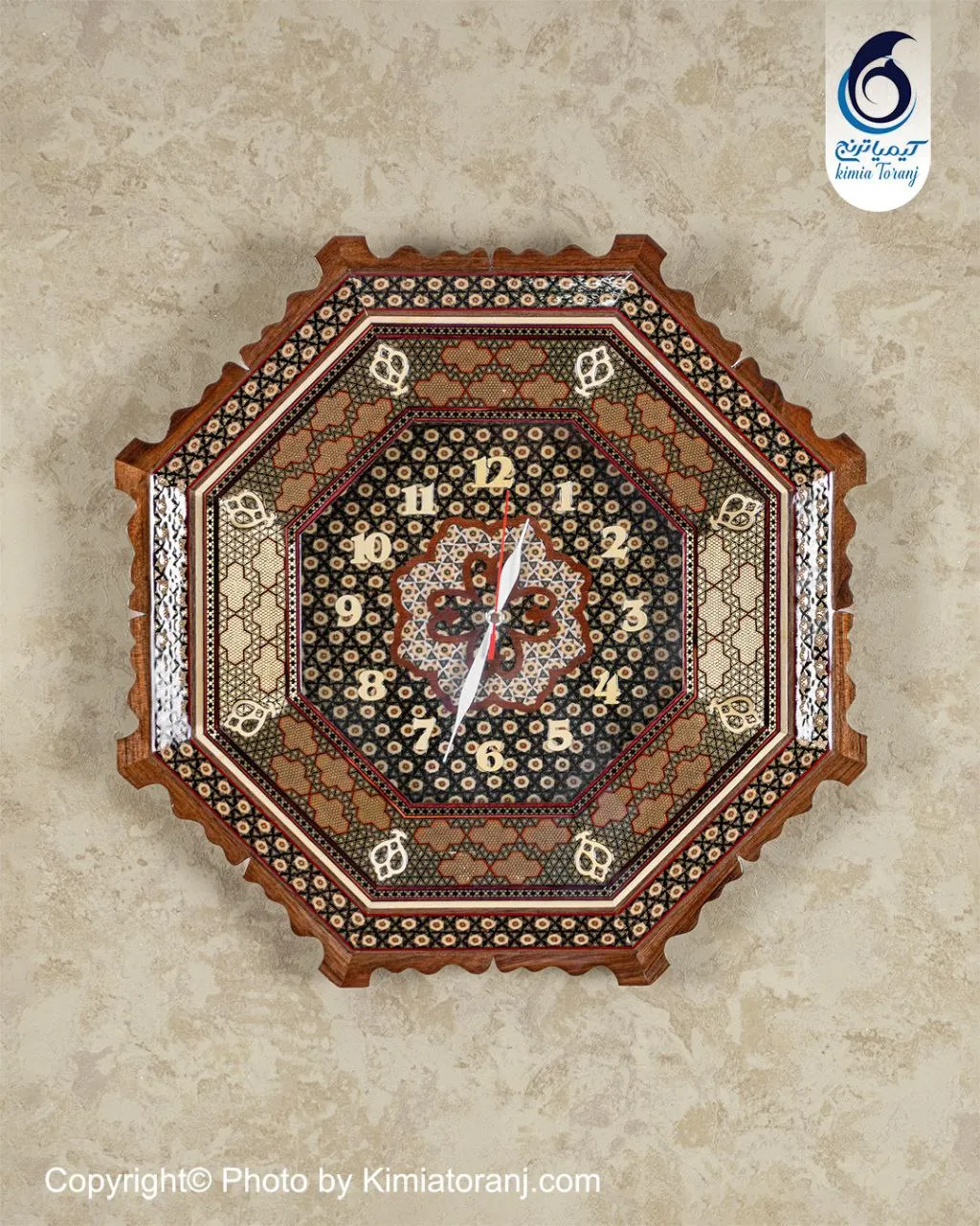 ساعت خاتم کاری هشت ضلعی با صفحه خاتم