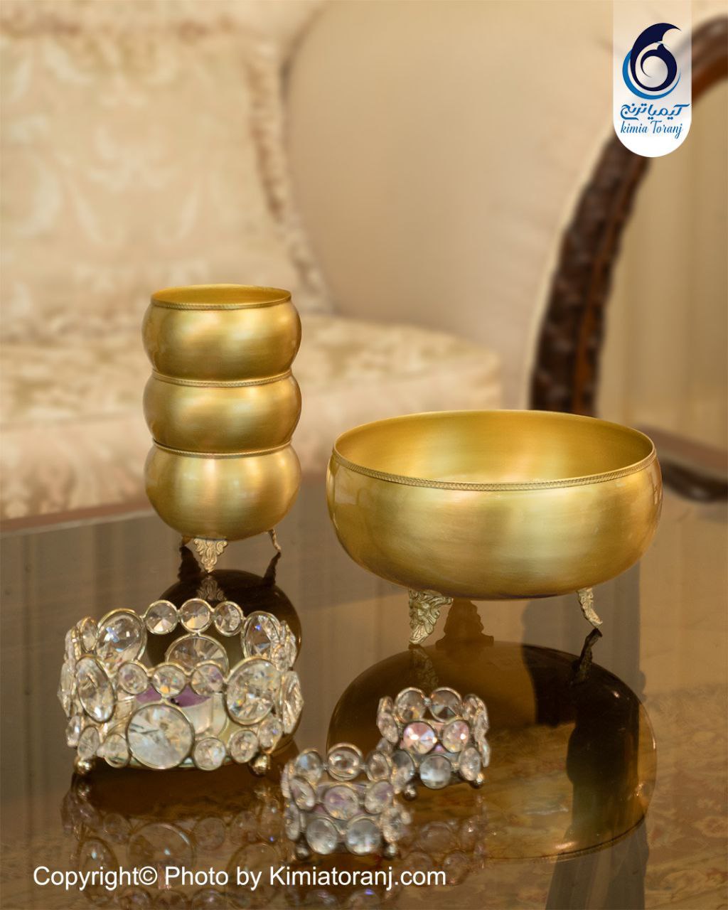 ست پسته خوری سه پایه برنجی