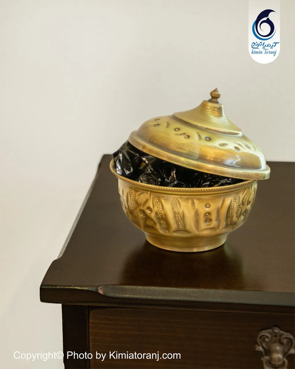 قندان کیمیا قلمزنی بدون پایه برنجی