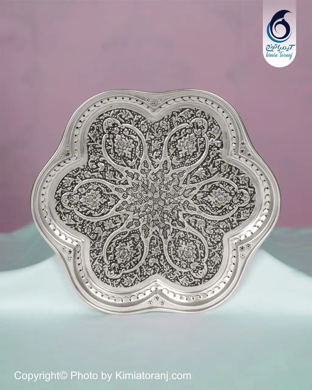 سینی ۶ قل شبه نقره قلم گل و مرغ