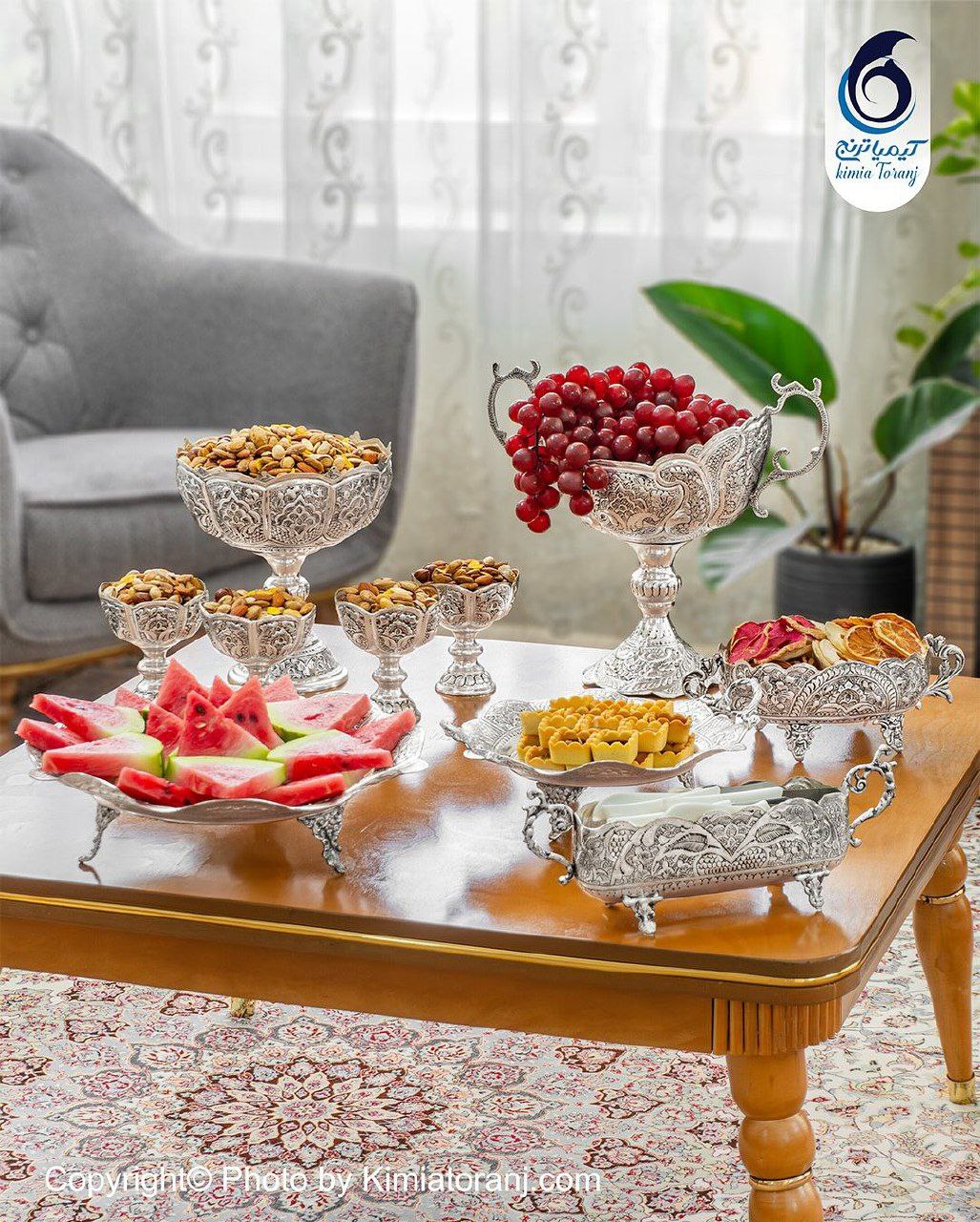 سرویس پذیرایی عروس برنجی ضخیم قلمزنی اسلیمی