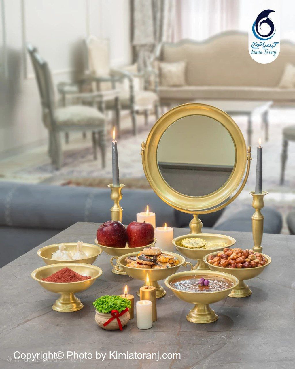 ست هفت سین تک پایه ساده برنجی ضخیم