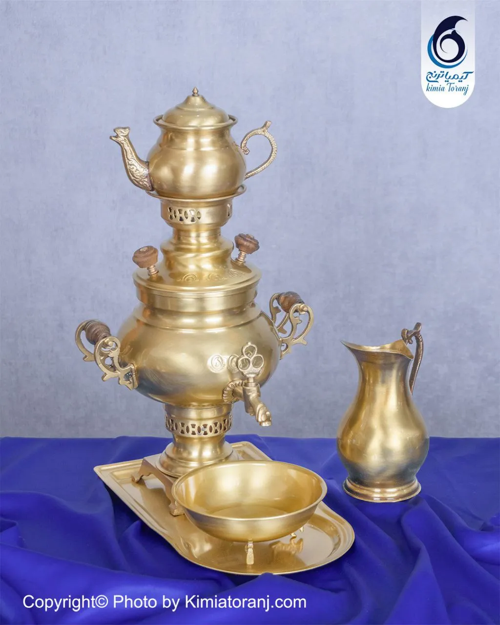 سرویس سماور زغالی 2 لیتری عدسی ساده برنجی ضخیم