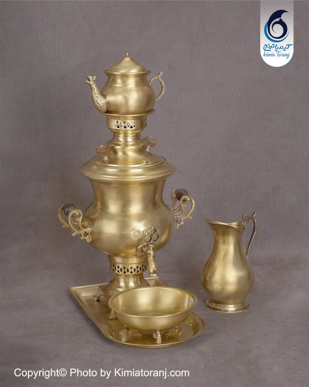 سرویس سماور زغالی 2/5 لیتری عدسی ساده برنجی ضخیم