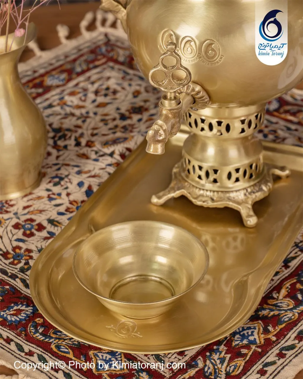 سرویس سماور زغالی 1 لیتری توپی ساده برنجی ضخیم