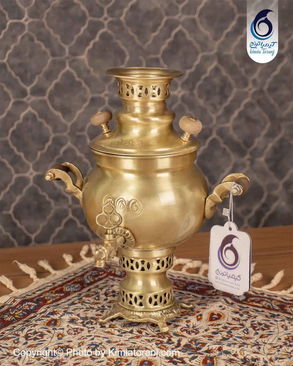 سرویس سماور زغالی 1 لیتری توپی ساده برنجی ضخیم