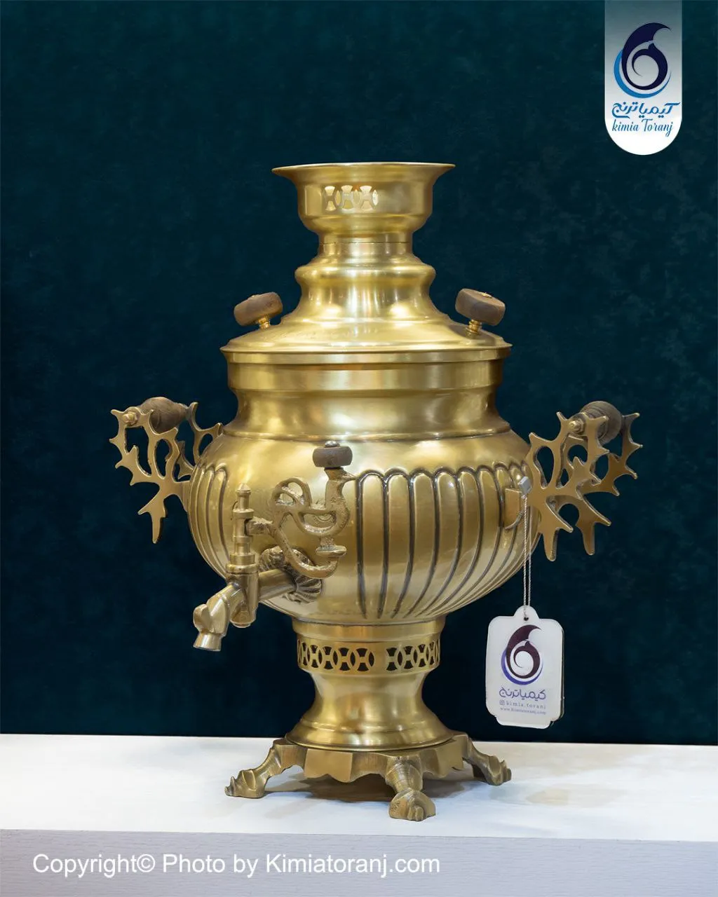 سماور زغالی 6 لیتری عدسی خطی برنجی ضخیم