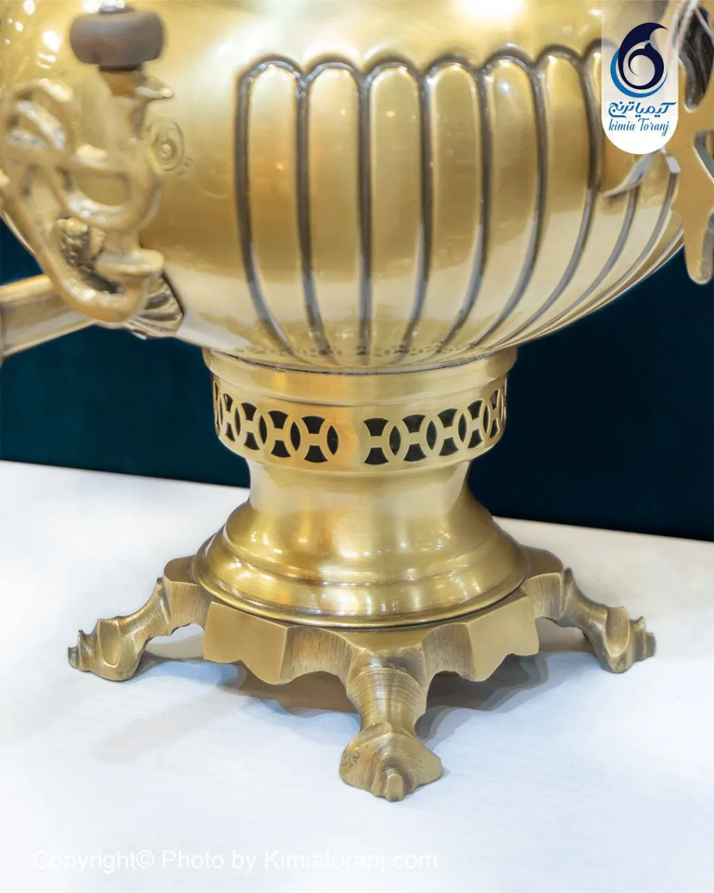 سماور زغالی 6 لیتری عدسی خطی برنجی ضخیم