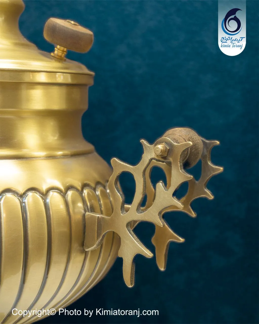 سماور زغالی 6 لیتری عدسی خطی برنجی ضخیم