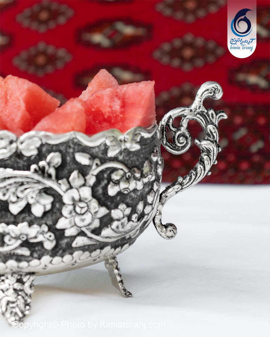 آجیل خوری شبه نقره دسته دار قلم گل برجسته