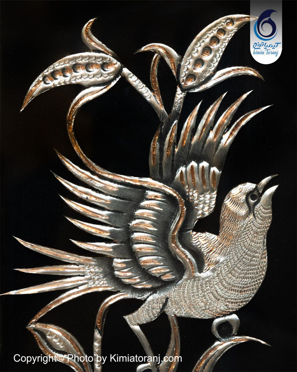 تابلو مینیاتور با پلاک قلمزنی گل و مرغ