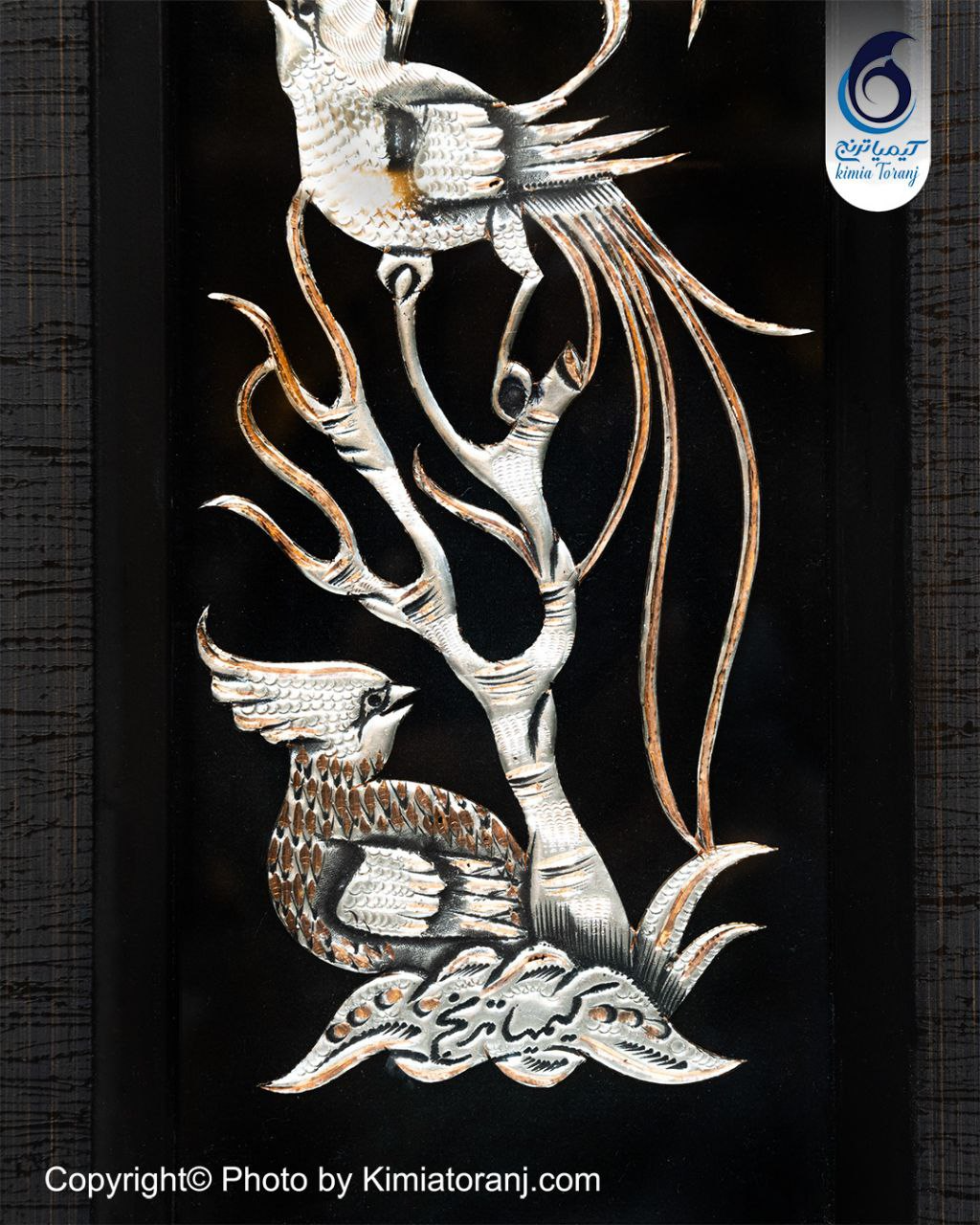 تابلو پی وی سی با پلاک قلمزنی گل و مرغ