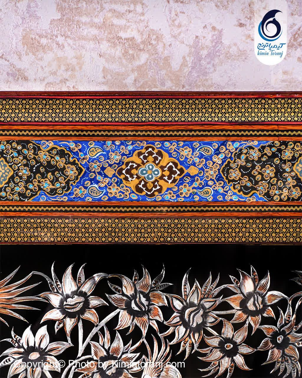 تابلو خاتم و تذهیب با پلاک قلمزنی گل و مرغ