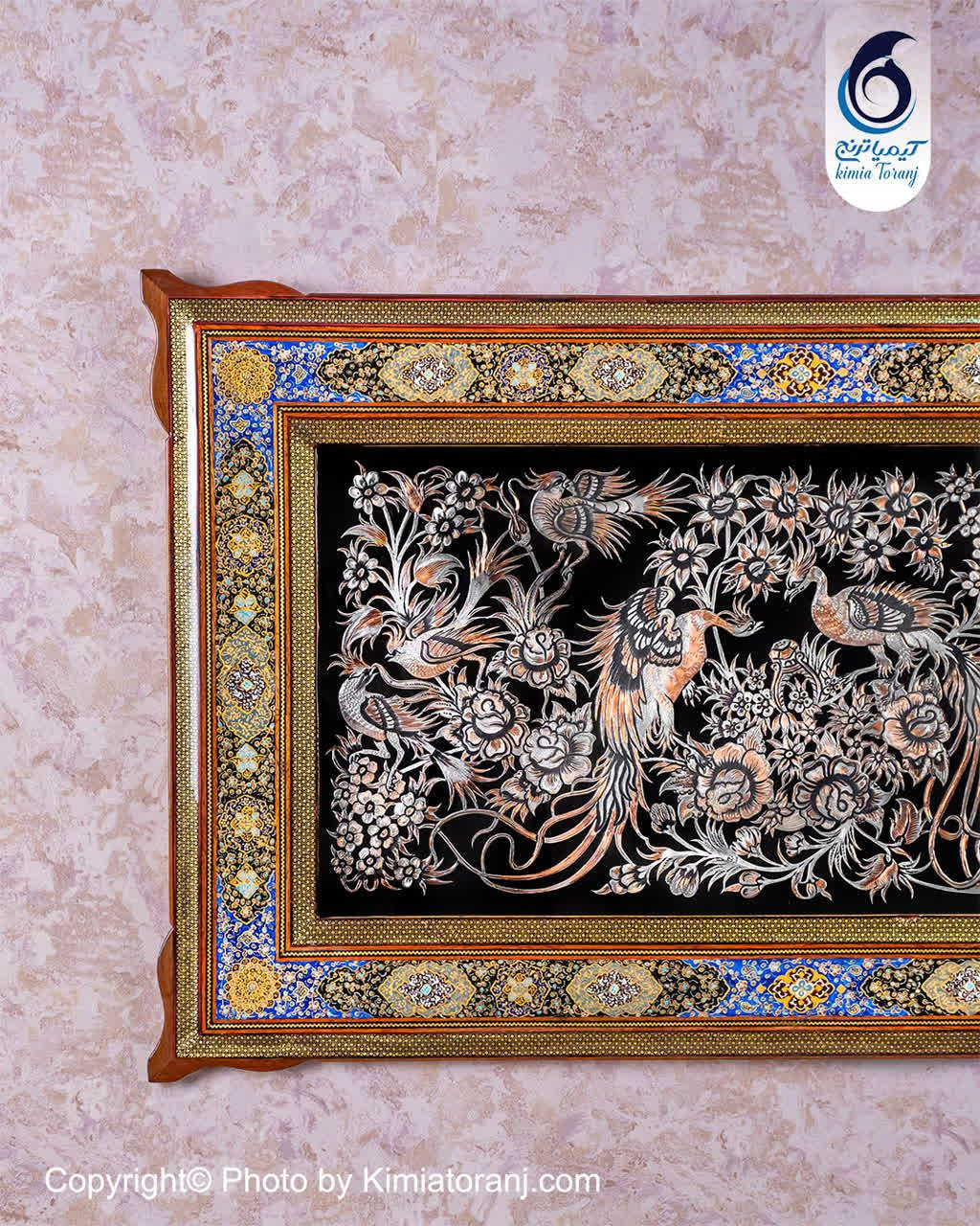 تابلو خاتم و تذهیب با پلاک قلمزنی گل و مرغ
